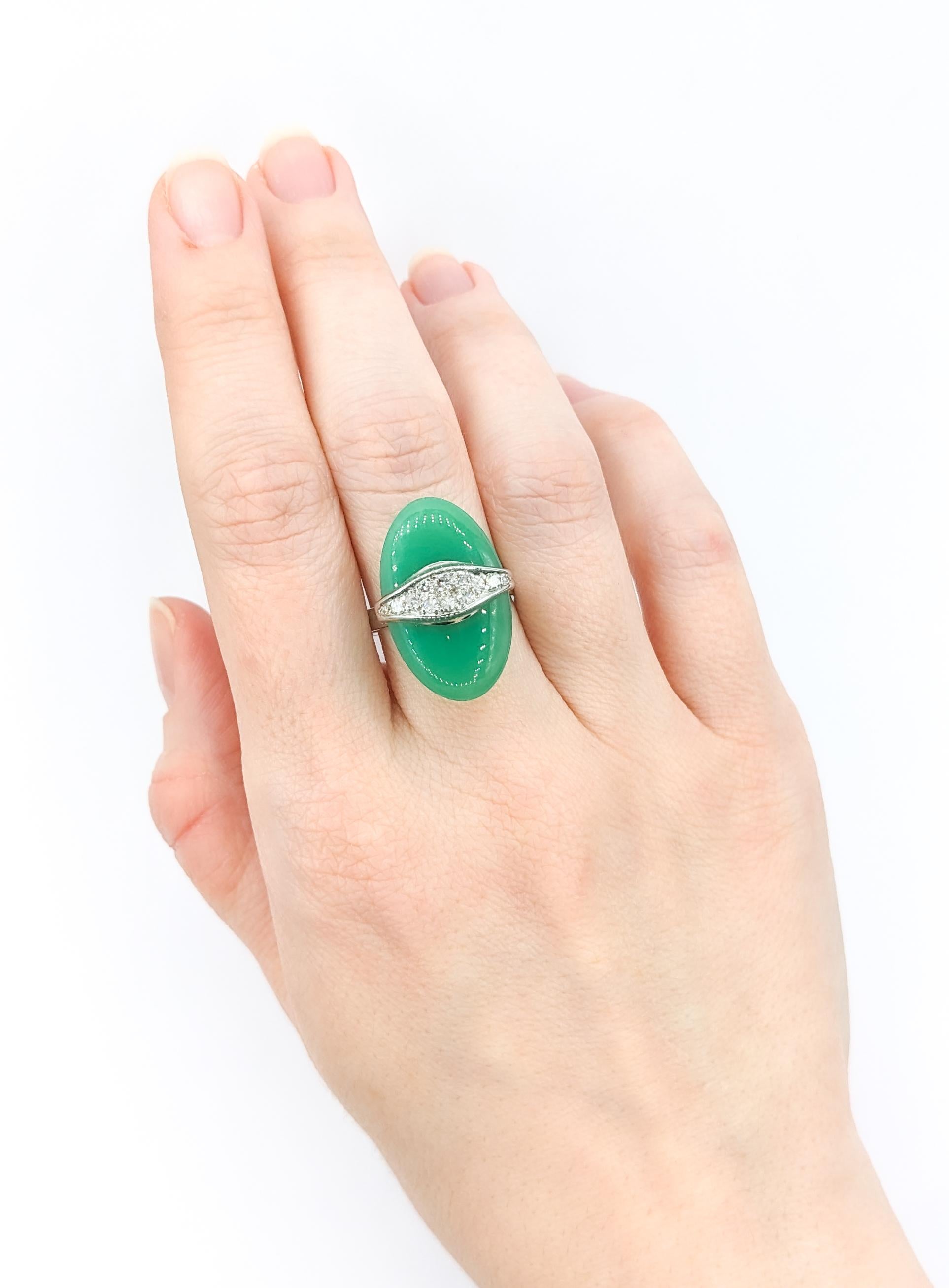 Oval Cut Modern Jade & Diamond Cocktail Ring For Sale