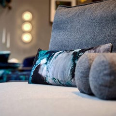 Modern Jade & Grey Cotton Velvet Lumbar Cushion by 17 Patterns