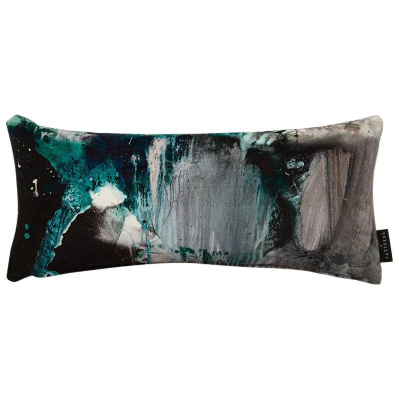 Modern Jade & Grey Cotton Velvet Lumbar Cushion by 17 Patterns For Sale