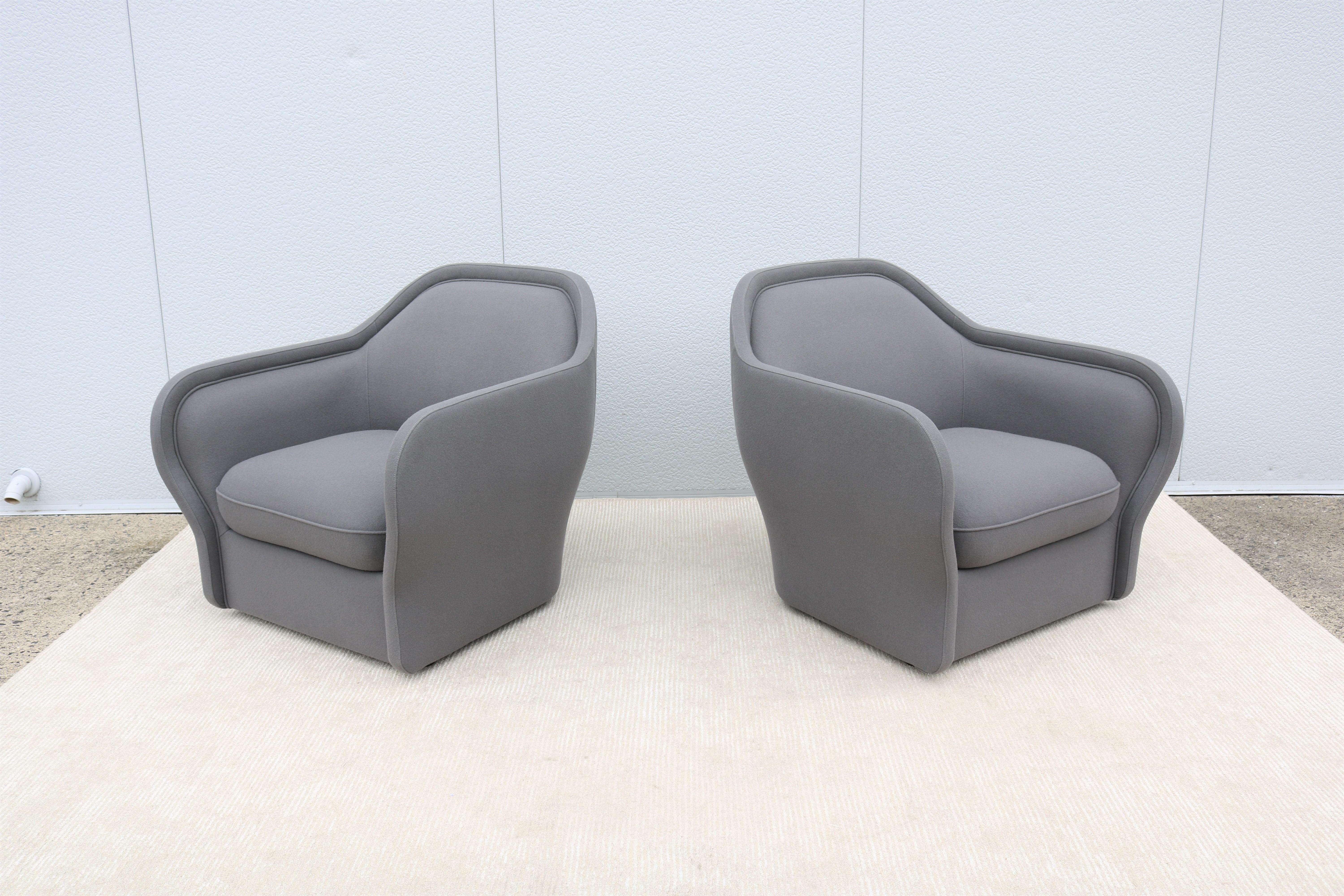 Carved Modern Jaime Hayon for Bernhardt Design Bardot Gray Lounge Chairs, a Pair