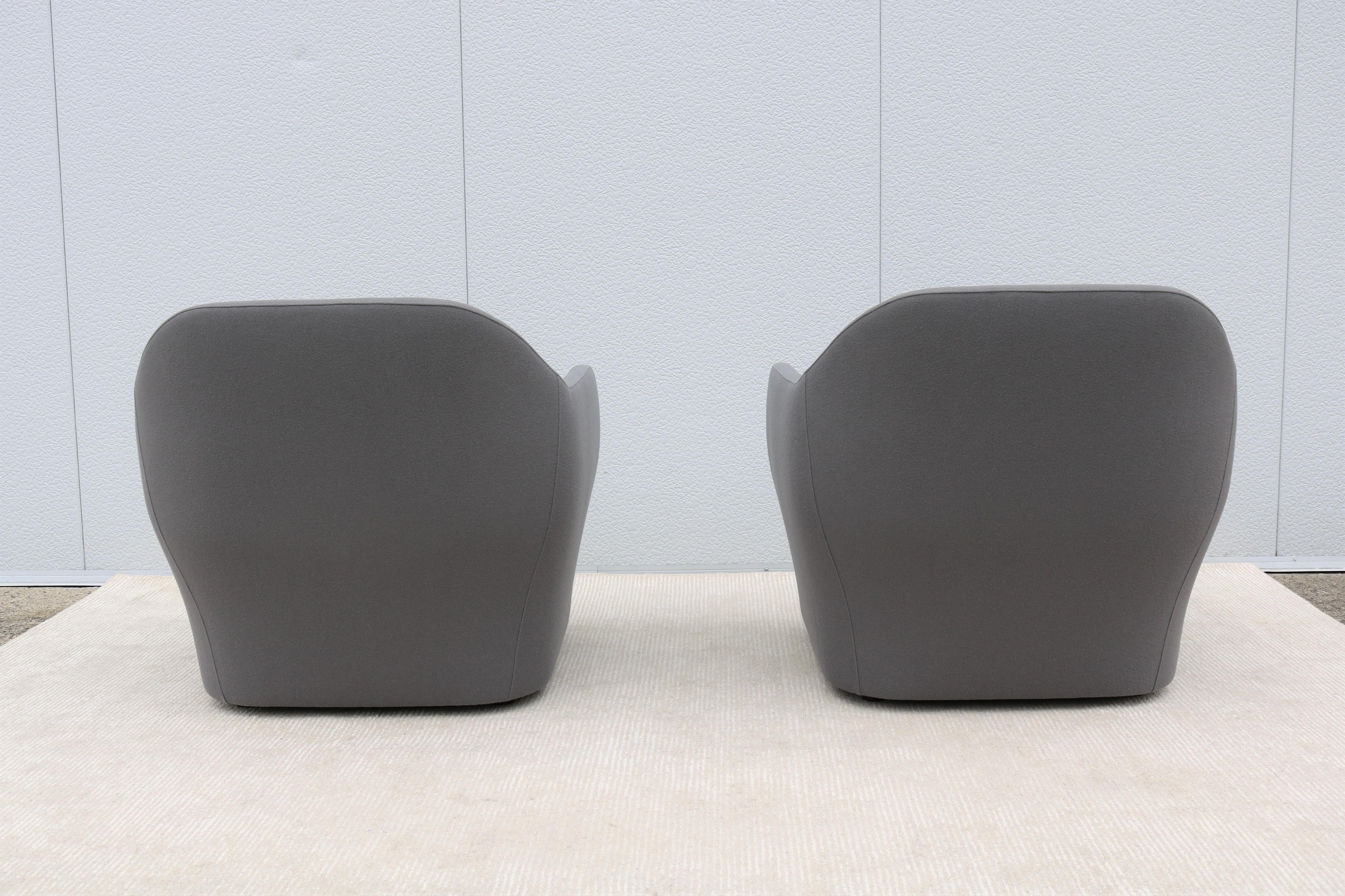 Wool Modern Jaime Hayon for Bernhardt Design Bardot Gray Lounge Chairs, a Pair