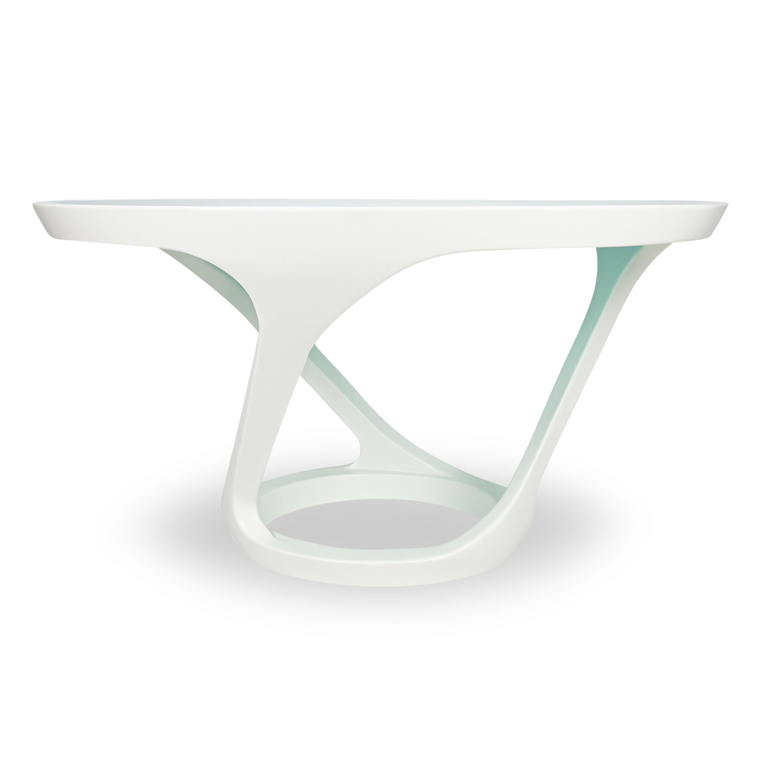 Lacquered Modern Jamaican Aqua Glass Inset and White Lacquer Dining Table   For Sale