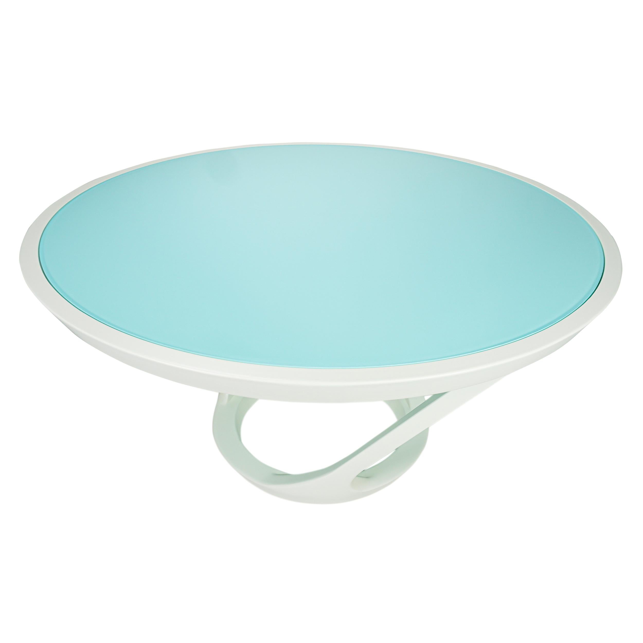 Modern Jamaican Aqua Glass Inset and White Lacquer Dining Table   For Sale 1