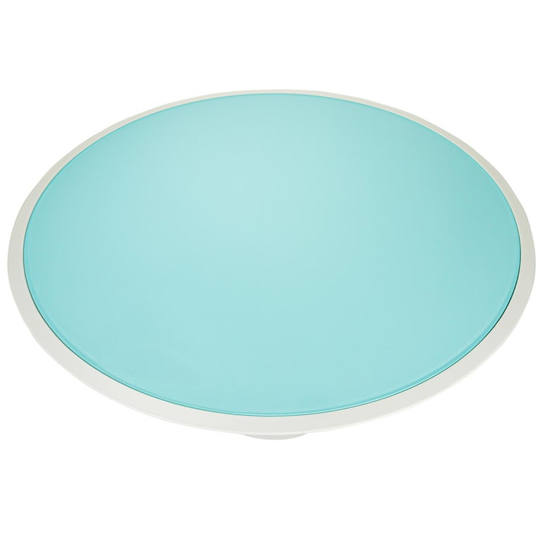 Modern Jamaican Aqua Glass Inset and White Lacquer Dining Table For Sale at 1stDibs