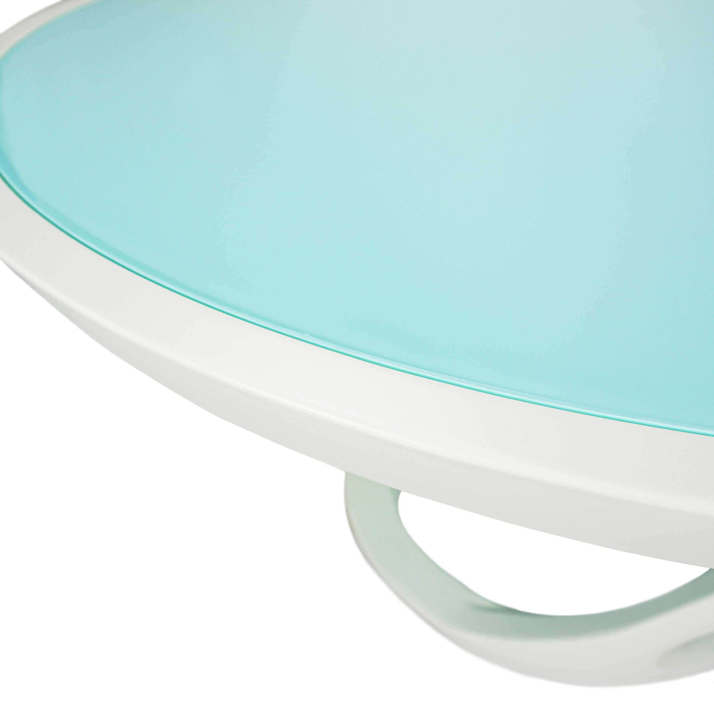 Modern Jamaican Aqua Glass Inset and White Lacquer Dining Table   For Sale 3