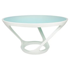 Modern Jamaican Aqua Glass Inset and White Lacquer Dining Table  