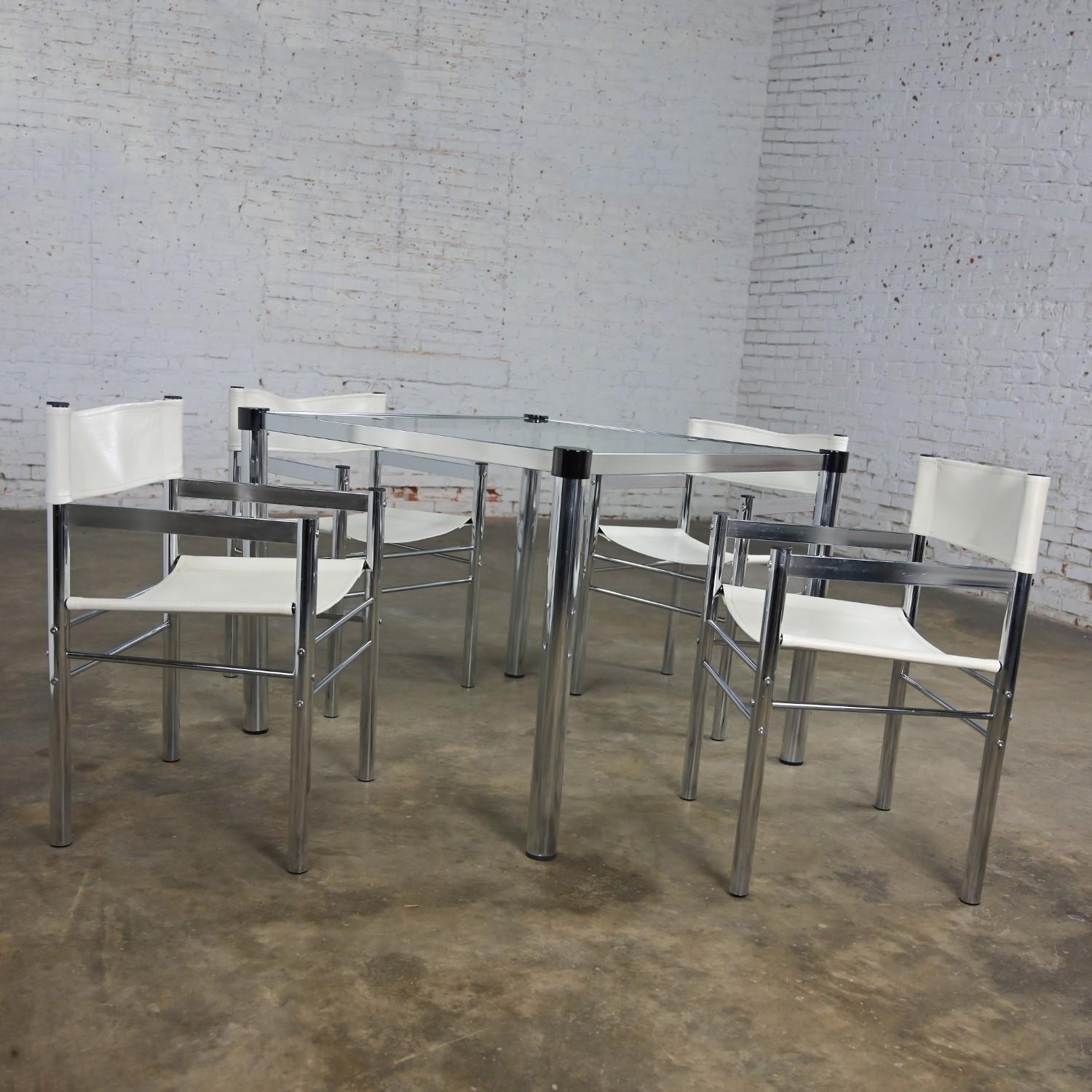Modern James David Style Chrome & Glass Dinette Set or Game Table W/ 4 Chairs 9