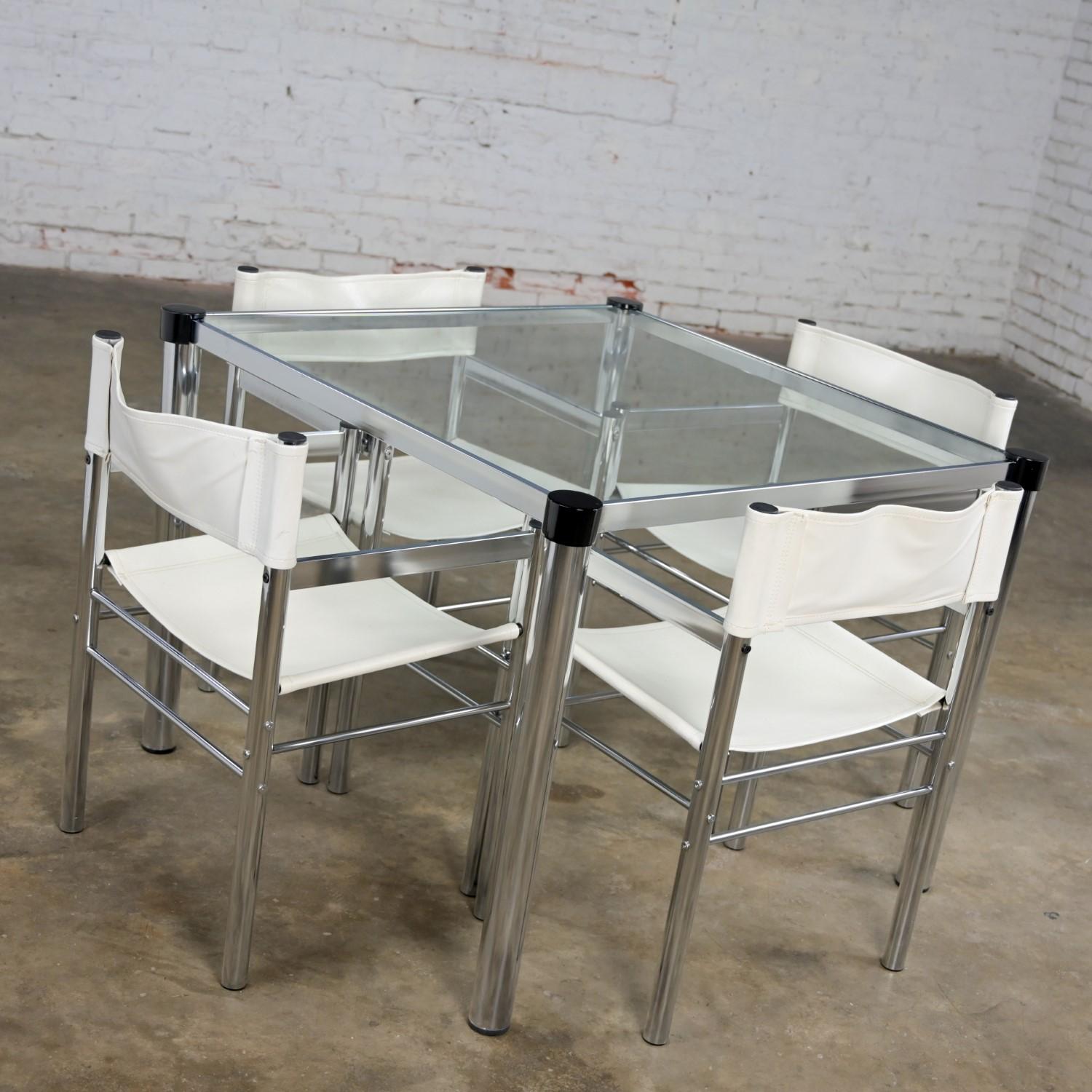 Modern James David Style Chrome & Glass Dinette Set or Game Table W/ 4 Chairs 13