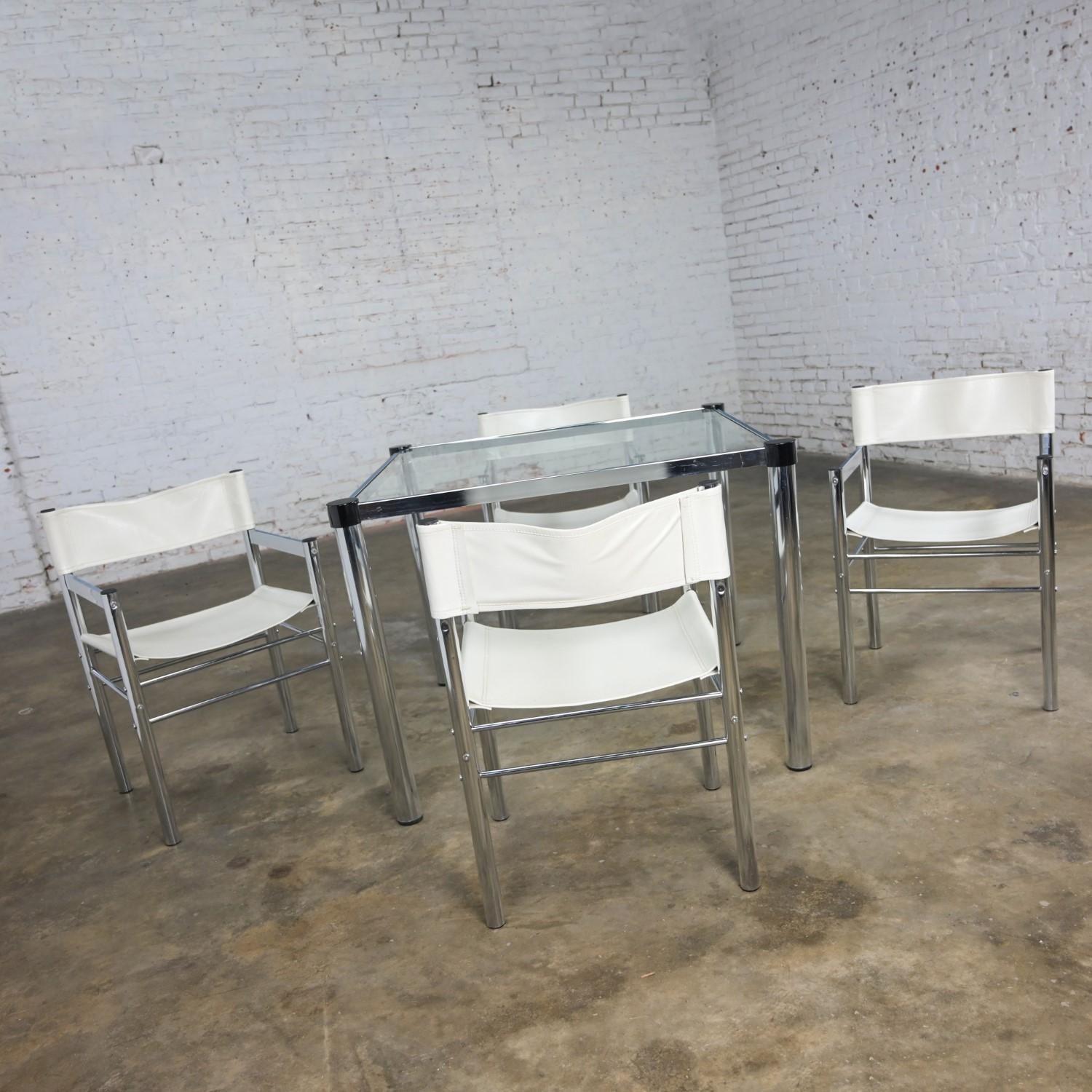 Modern James David Style Chrome & Glass Dinette Set or Game Table W/ 4 Chairs In Good Condition In Topeka, KS