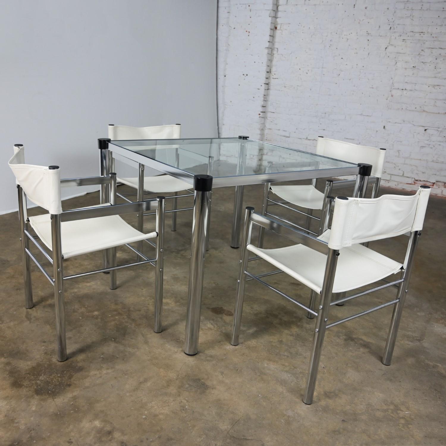 Modern James David Style Chrome & Glass Dinette Set or Game Table W/ 4 Chairs 1