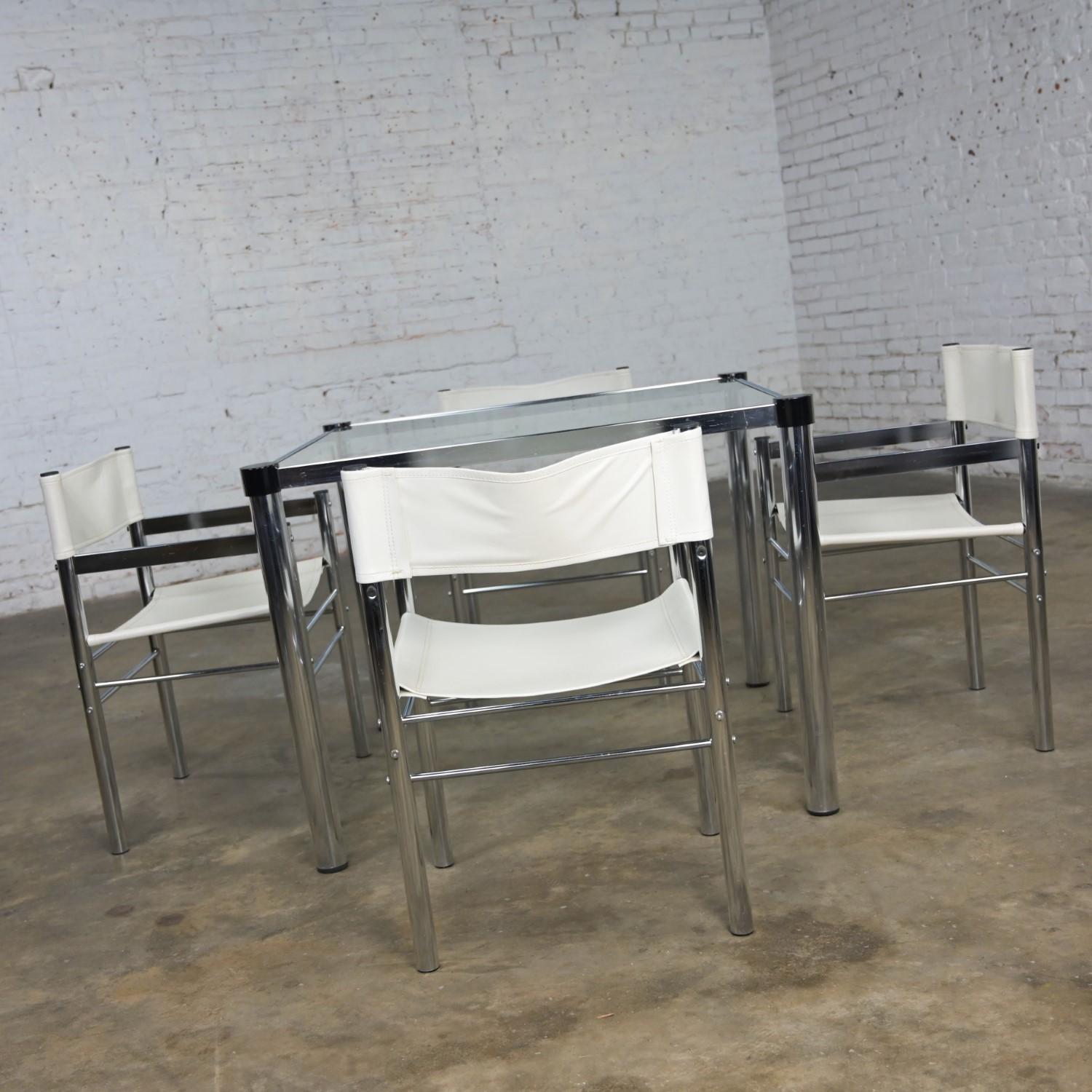 Modern James David Style Chrome & Glass Dinette Set or Game Table W/ 4 Chairs 3