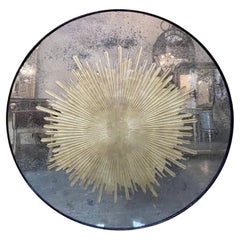 Modern Jansen Style Egolmise Distressed Sunburst Mirror