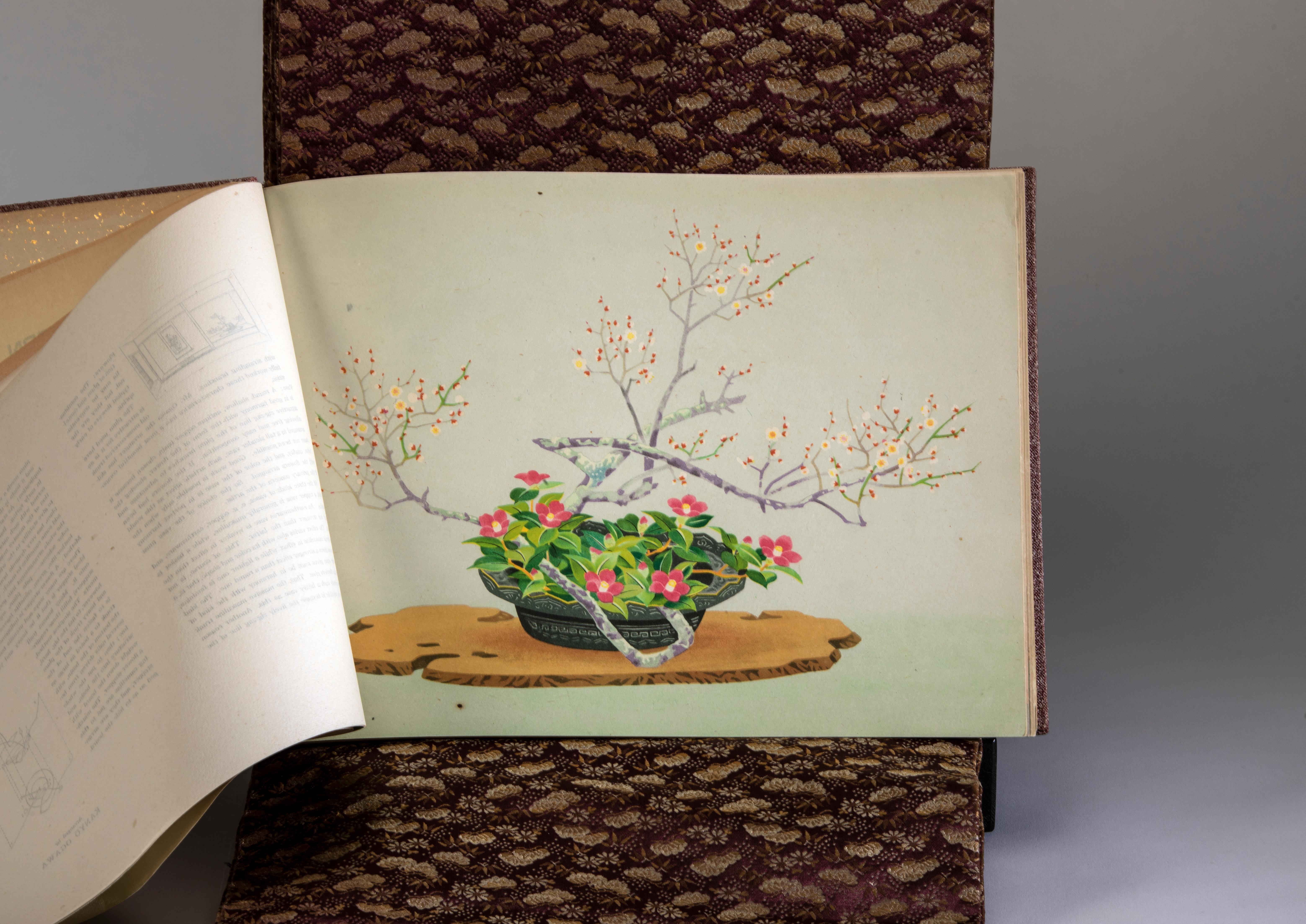 20th Century Modern Japanese Art of Flower Arrangements Book with Obi For Sale