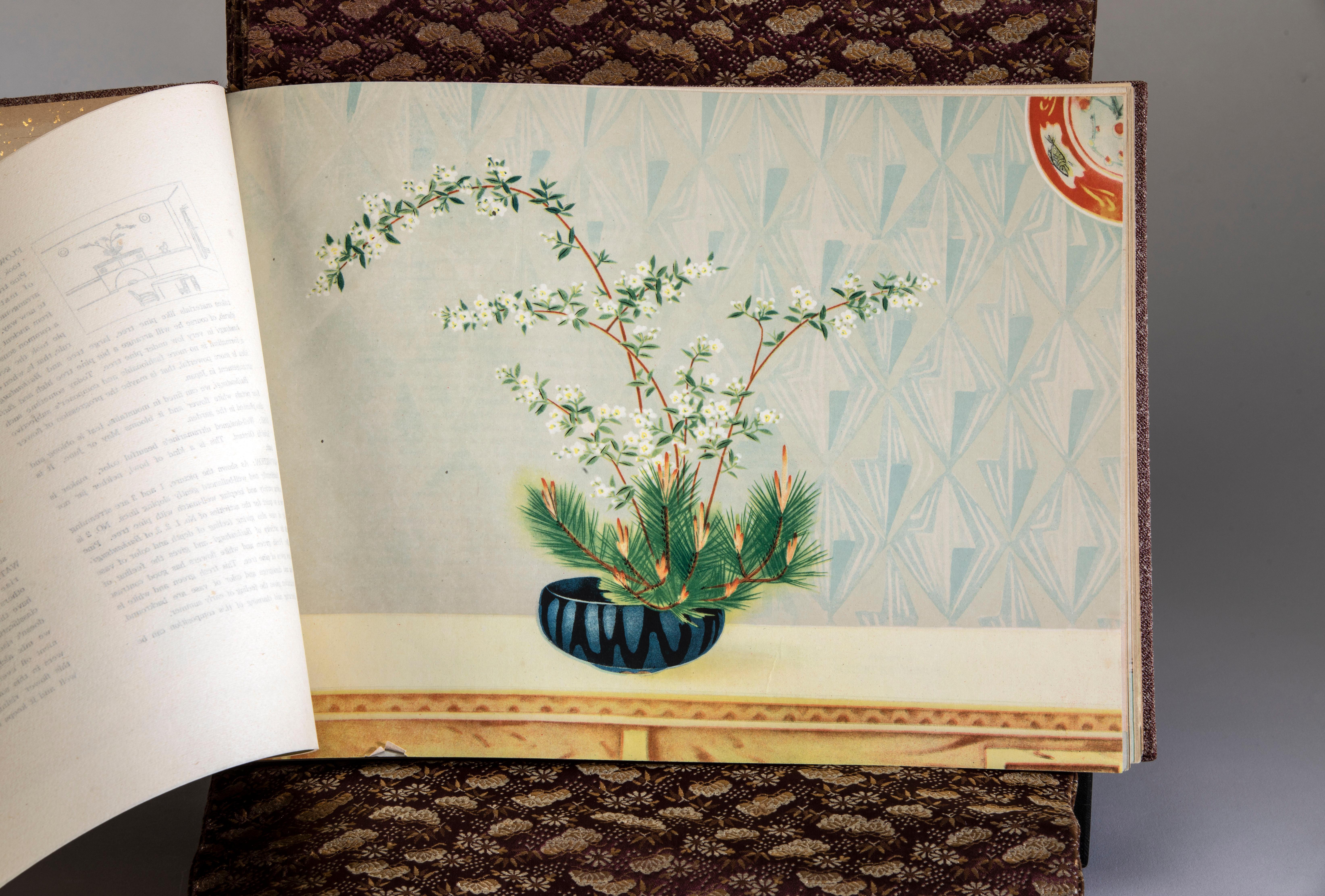 Hand-Painted Modern Japanese Art of Flower Arrangements Book with Obi For Sale