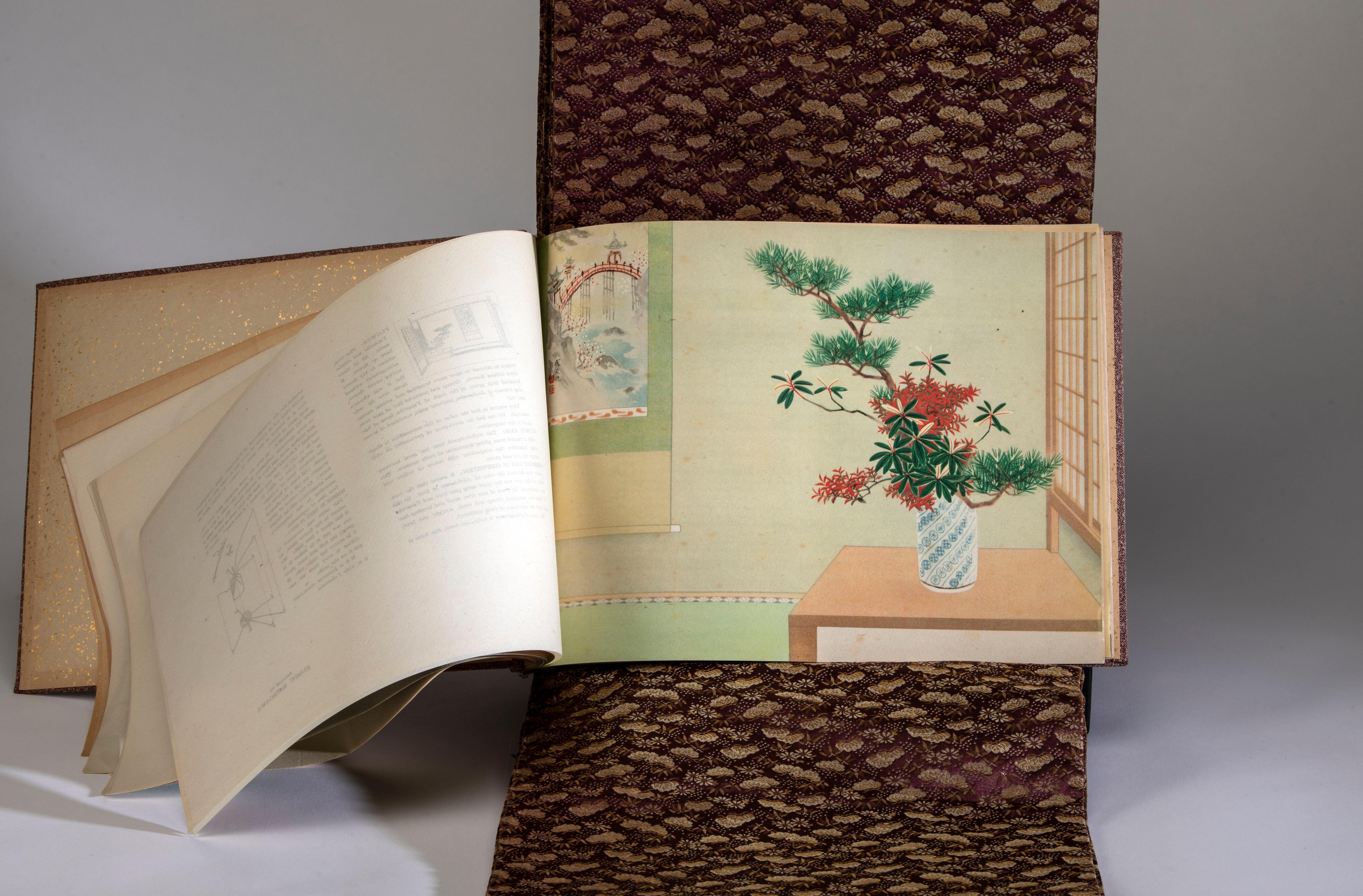 20th Century Modern Japanese Art of Flower Arrangements Book with Obi For Sale