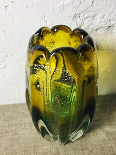 Modern Japanese "Sanyu" Glass Vase with Murano Style Silver Foil Particles