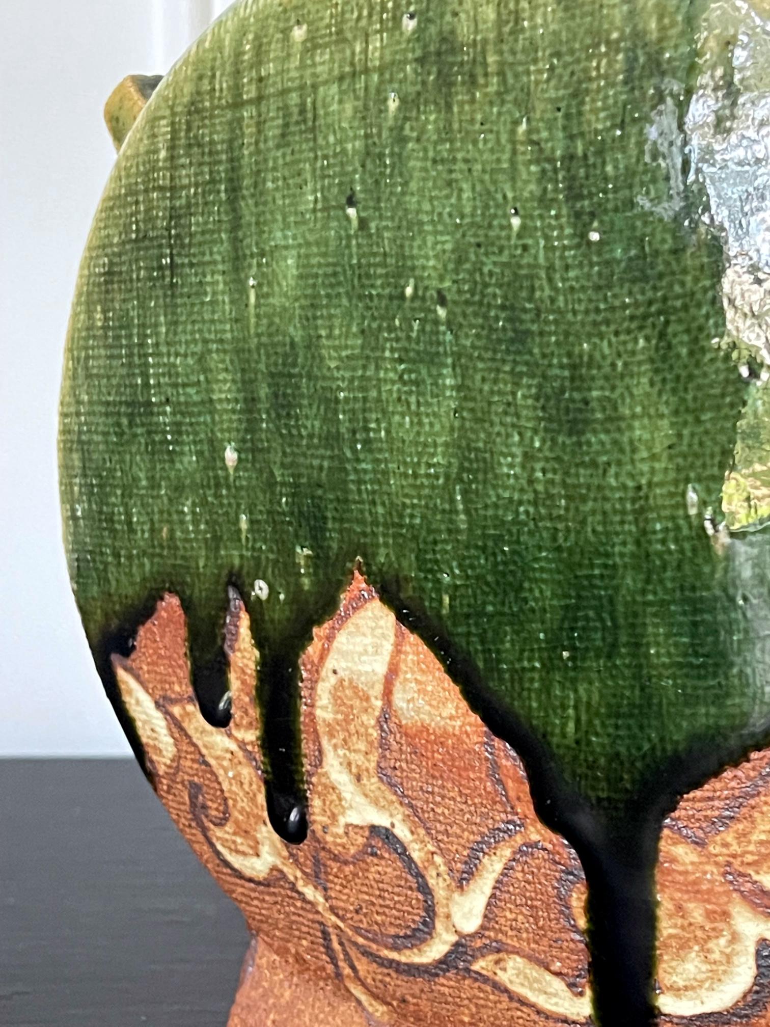 Vase  Flask Oribe Moon de Ken Matsuzaki, poterie moderne japonaise d'atelier en vente 8