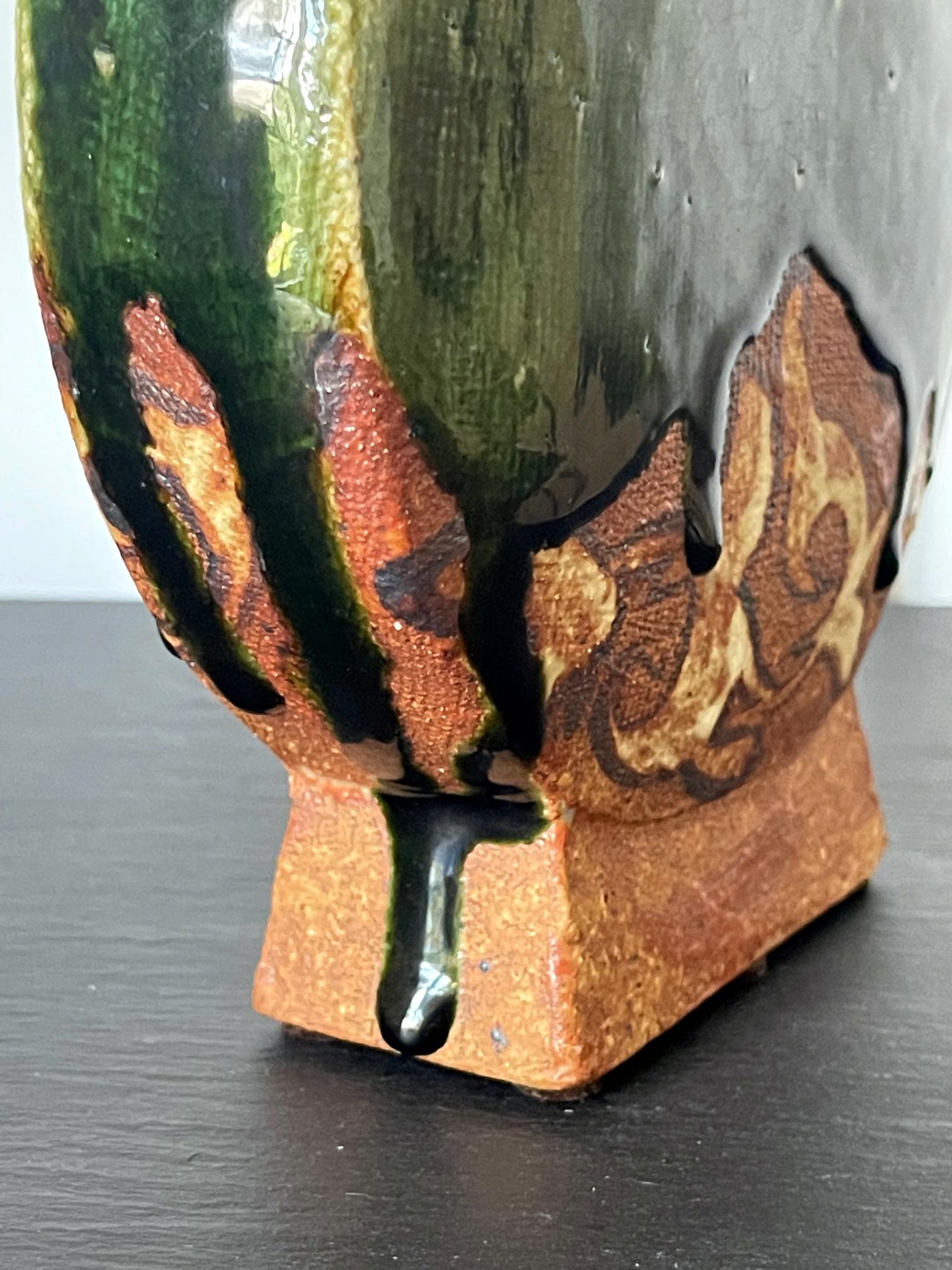 Modern Japanese Studio Pottery Oribe Moon Flask Vase by Ken Matsuzaki For Sale 8