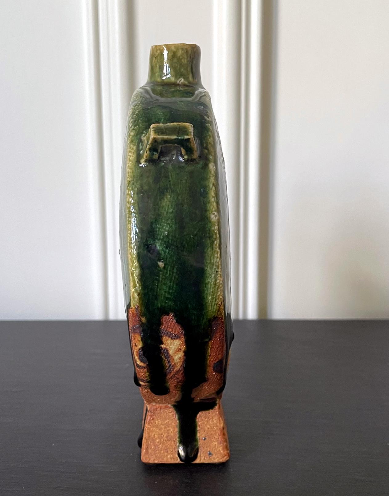 Céramique Vase  Flask Oribe Moon de Ken Matsuzaki, poterie moderne japonaise d'atelier en vente