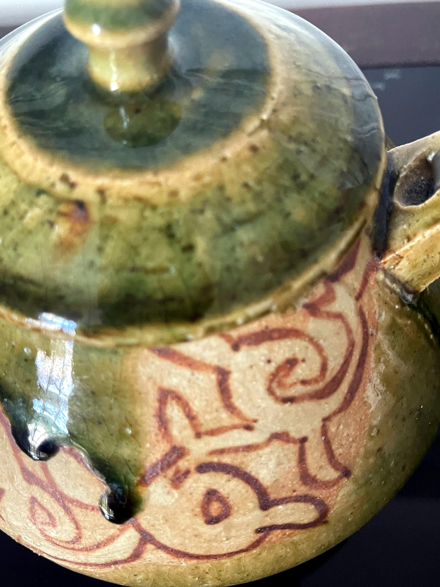 Modern Japanese Studio Pottery Oribe Tea Pot by Ken Matsuzaki For Sale 2