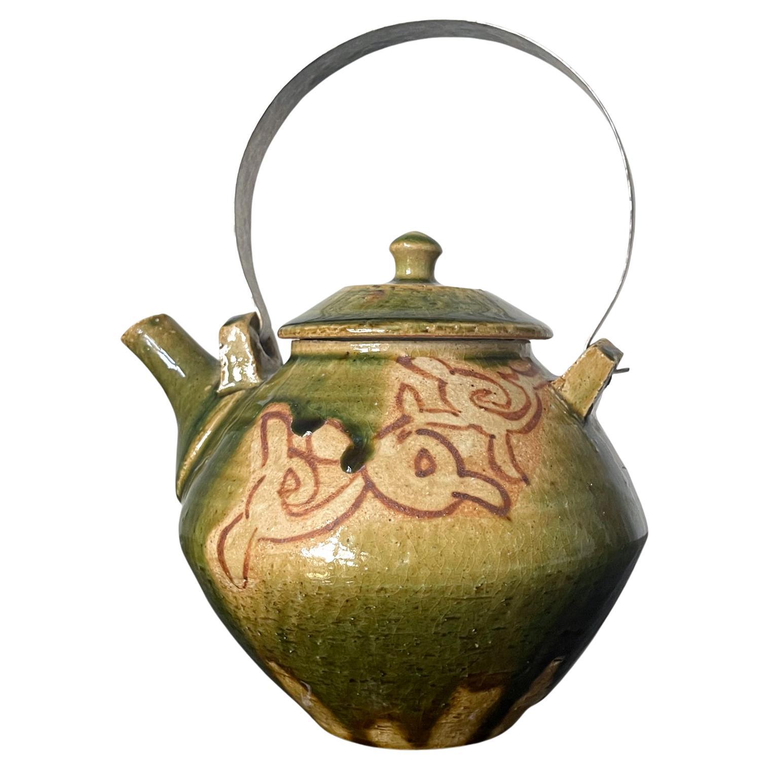 Modern Japanese Studio Pottery Oribe Tea Pot by Ken Matsuzaki For Sale