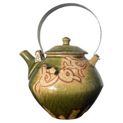 Modern Japanese Studio Pottery Oribe Tea Pot by Ken Matsuzaki