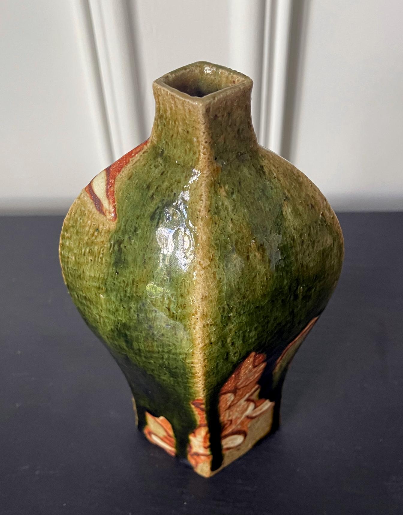 Modern Japanese Studio Pottery Oribe Vase by Ken Matsuzaki For Sale 5