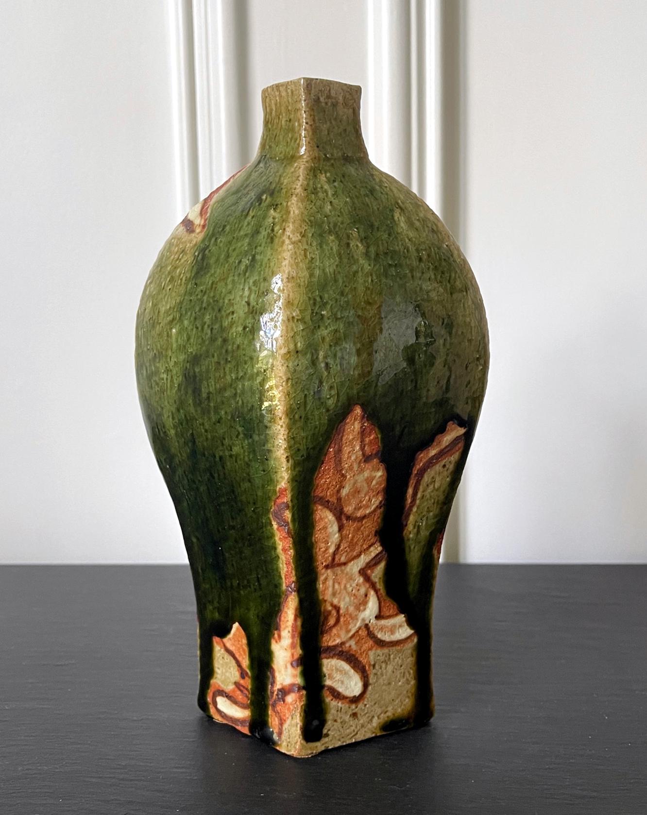 Modern Japanese Studio Pottery Oribe Vase by Ken Matsuzaki In Good Condition For Sale In Atlanta, GA