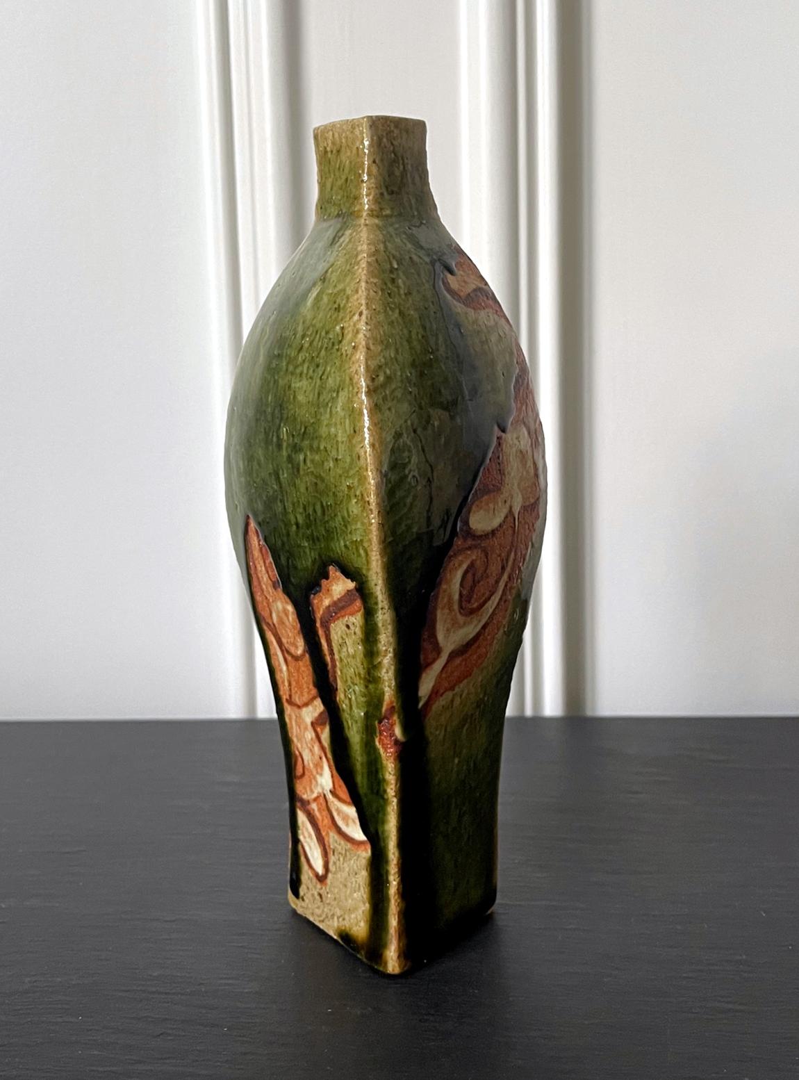 Ceramic Modern Japanese Studio Pottery Oribe Vase by Ken Matsuzaki For Sale