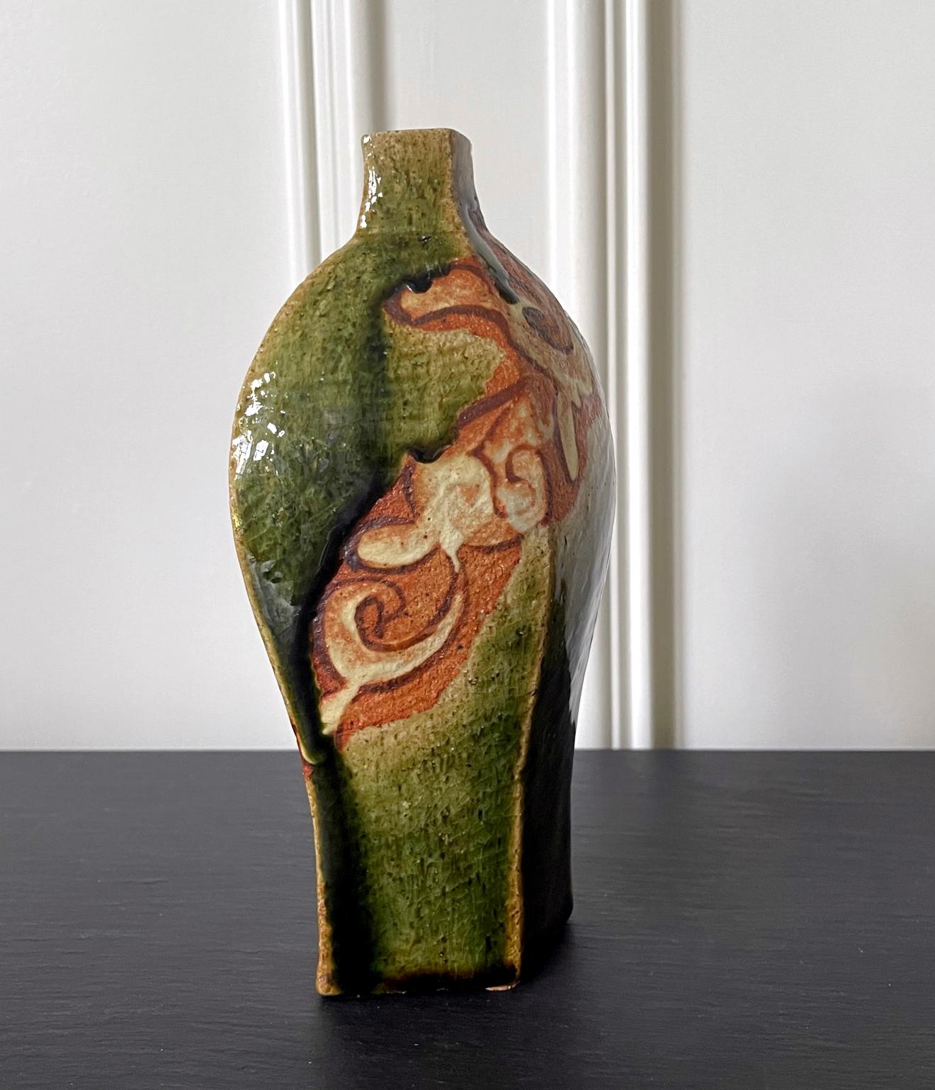 Modern Japanese Studio Pottery Oribe Vase by Ken Matsuzaki 2