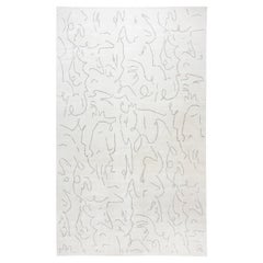 Modern Jean Cocteau-Inspired Abstract Gray Silk Oversized Rug "Graffito"