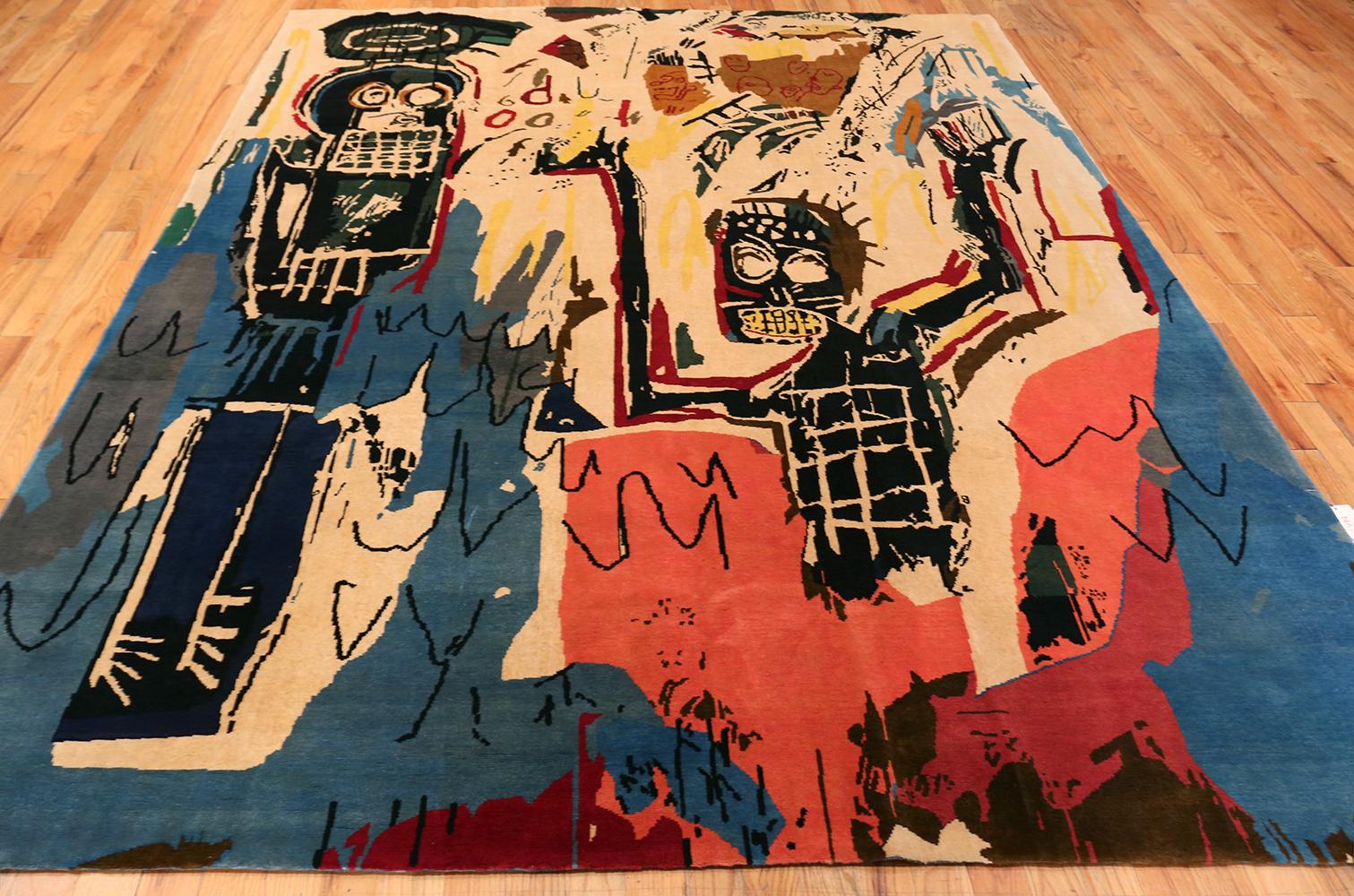 Modern Jean-Michel Basquiat Inspired Art Rug. Size: 8 ft 4 in x 9 ft 10 in In Excellent Condition In New York, NY