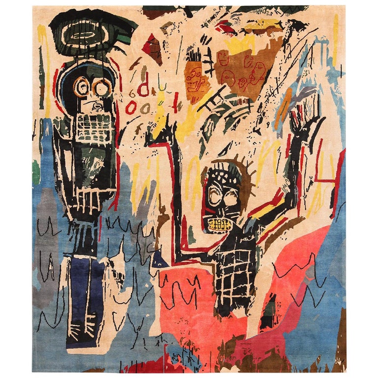 Modern Jean-Michel Basquiat Inspired Art Rug. Size: 8 ft 4 in x 9 ft 10 ...