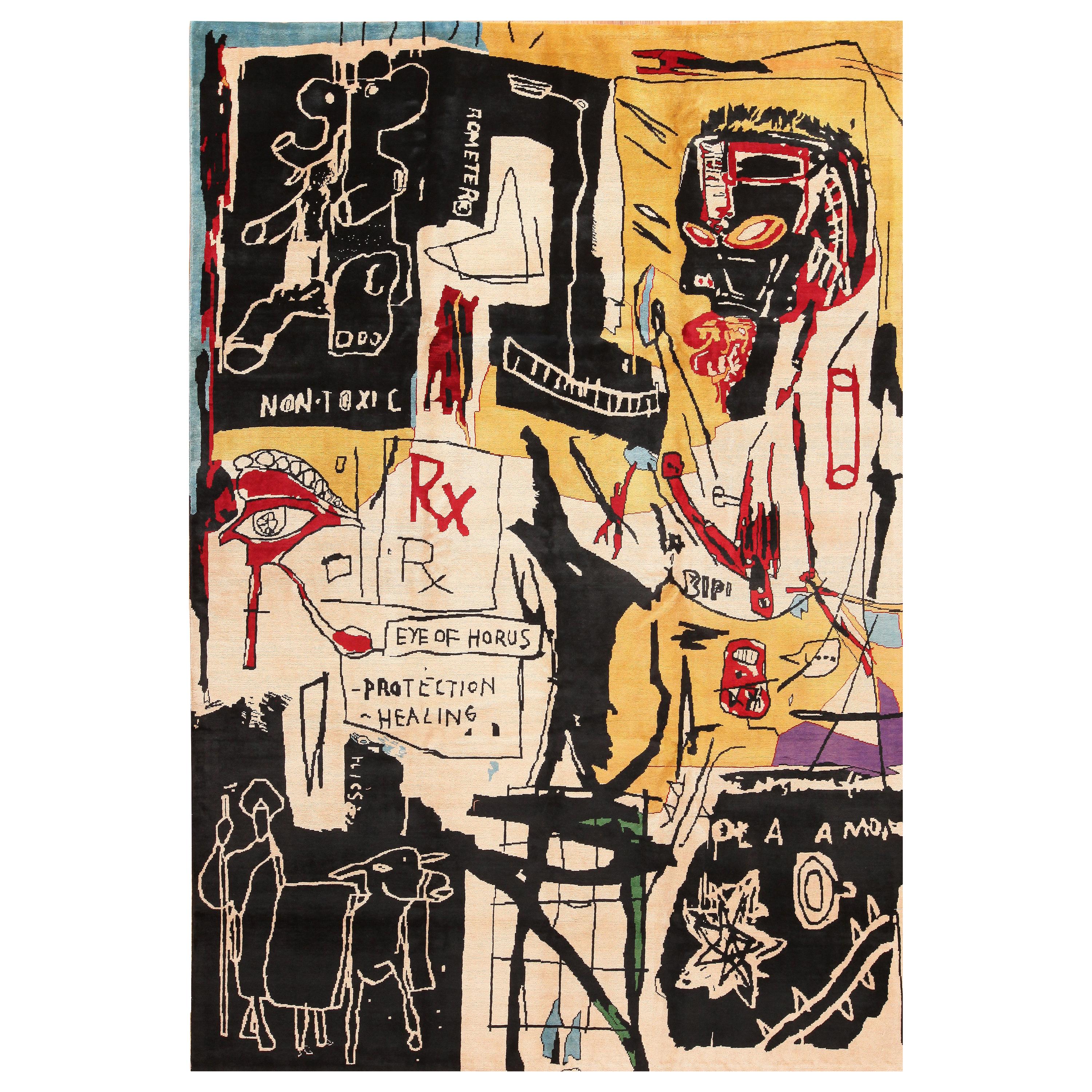 Modern Jean-Michel Basquiat Inspired Artistic Area Rug. 6 ft 9 in x 9 ft 9 in
