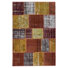Modern Jewel Toned Patch-Work Designed Wool Rug 5'2''x7'4''