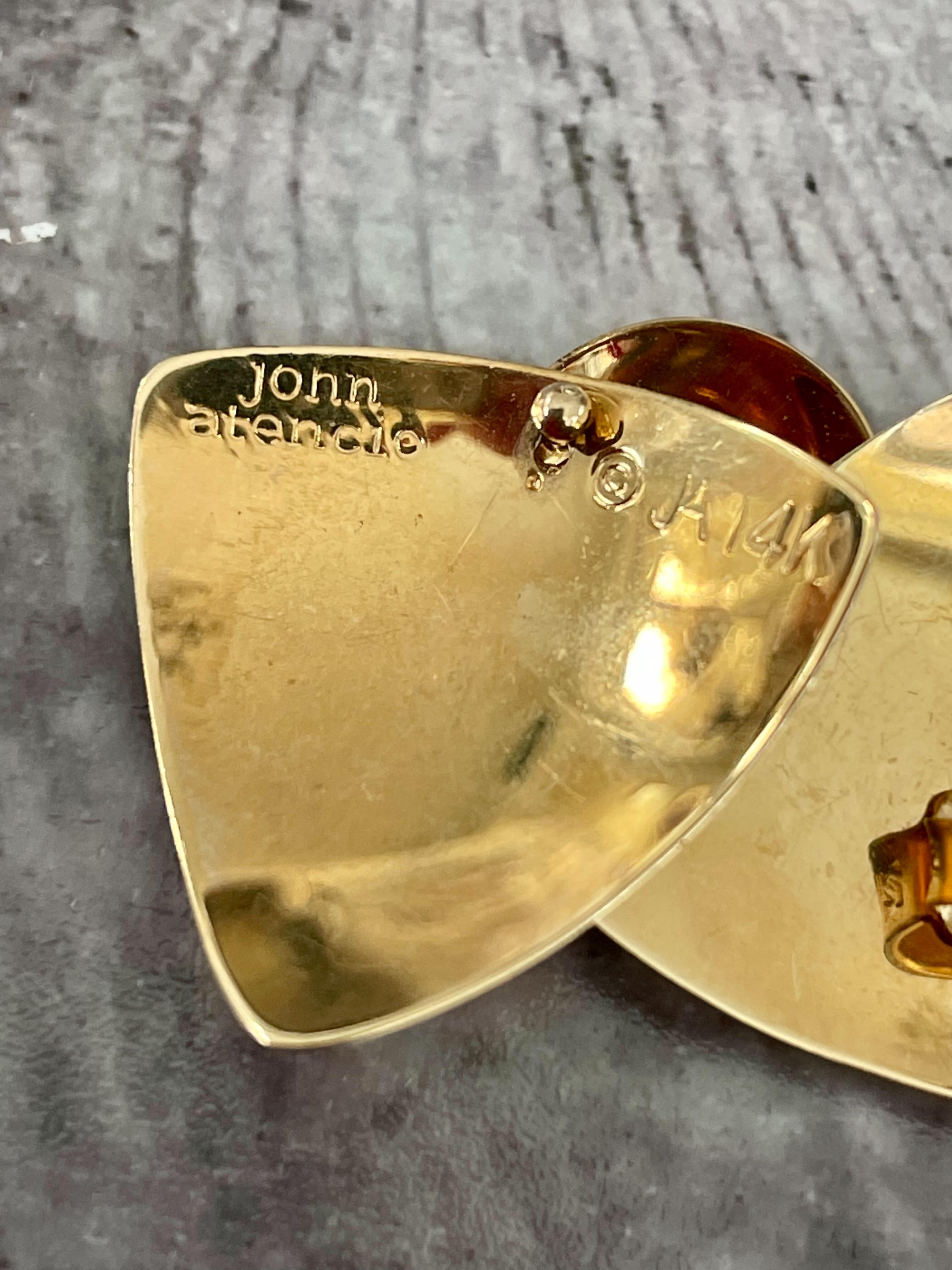 Modern John Atencio 14 Karat Yellow Gold Pierced Earrings 2
