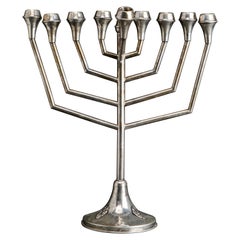 Modern Judaica Continental Silver Menorah Hanukiah