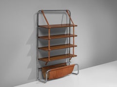 Modern "Jumbo" Bookcase in Chrome, Leather and Wood by Luigi Massoni