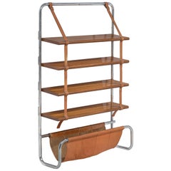 Retro Modern "Jumbo" Bookcase in Chrome, Leather and Wood by Luigi Massoni