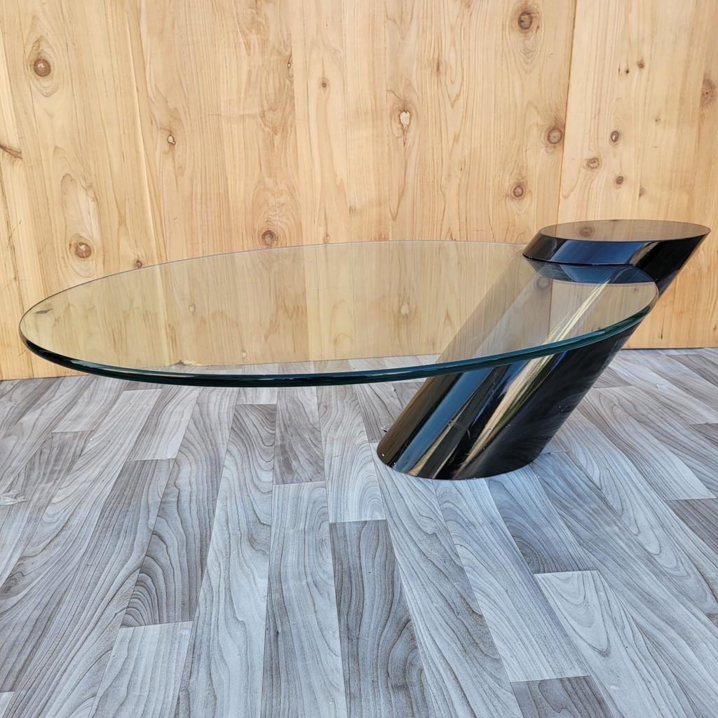 Modern Karl Springer Style Cantilevered Glass Cocktail Table For Sale 1