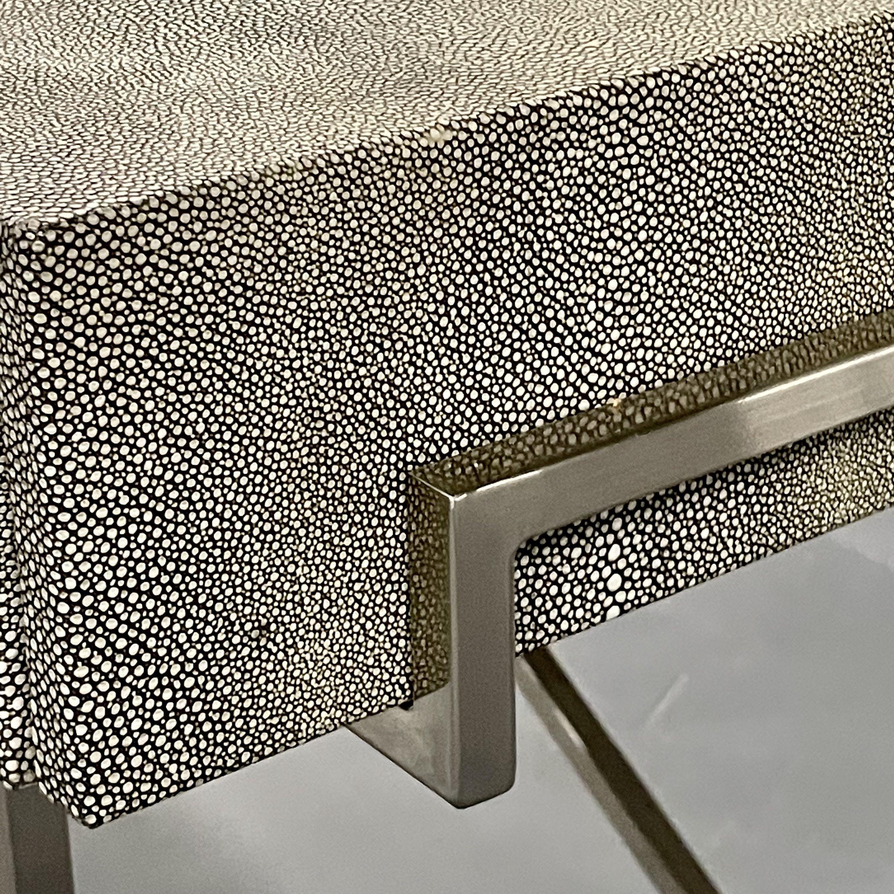 Modern Karl Springer Style Three-Drawer Faux Shagreen Desk/Writing Table, Chrome For Sale 4
