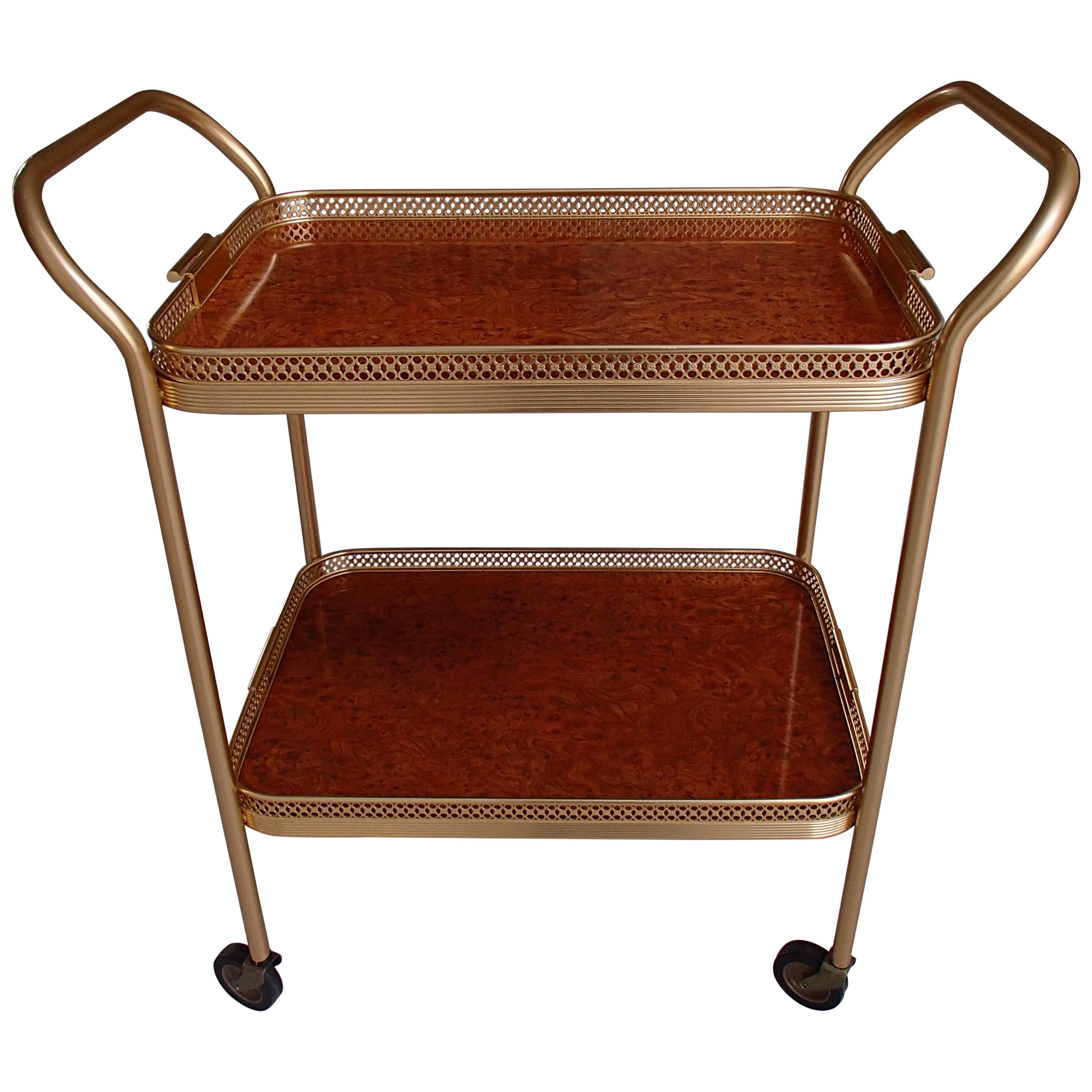 Modern Kaymet Bar Cart with Maple Eye and Decorative Edges For Sale