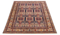 Modern  Kazak Handmade Wool Rug in Blue and Red With Allover Design