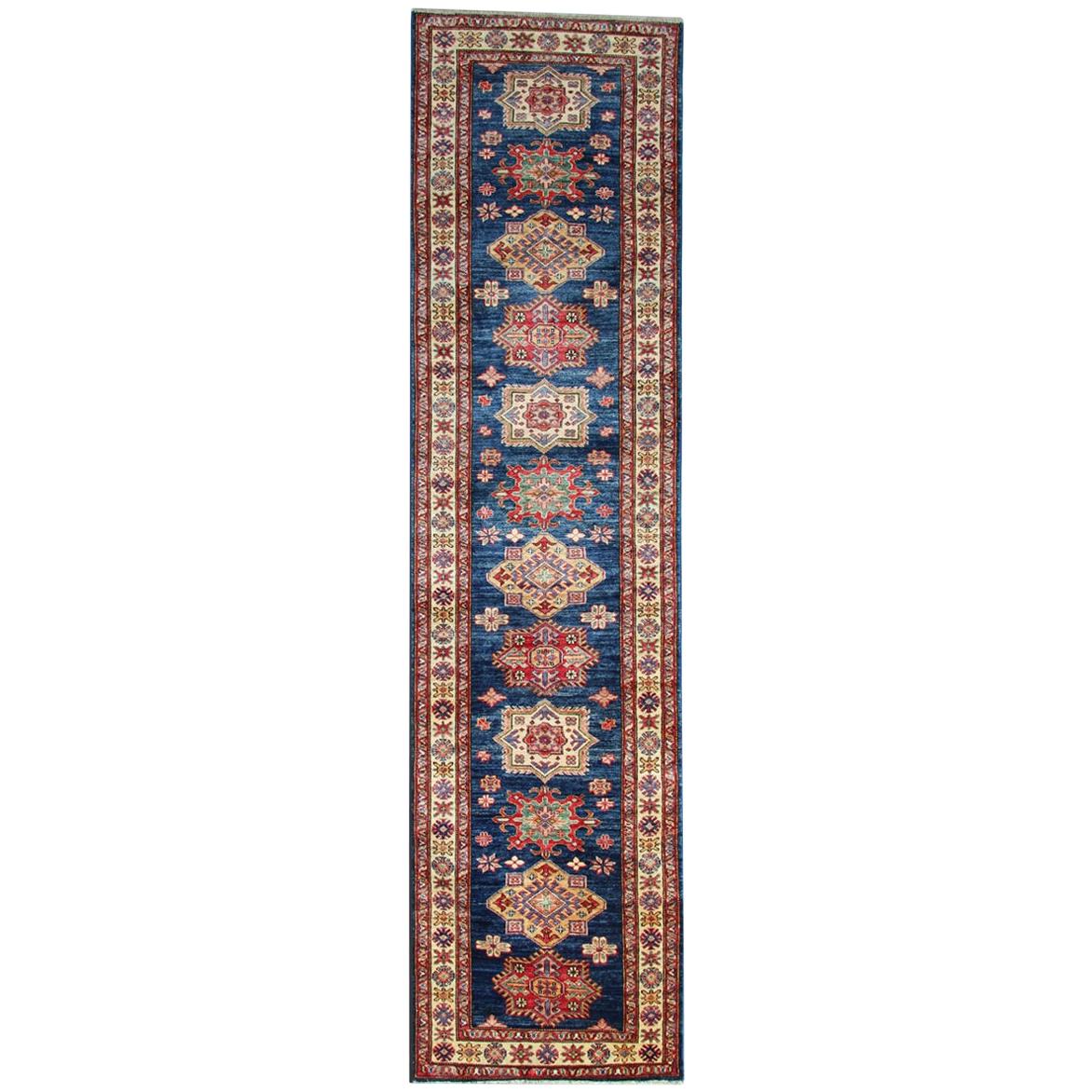 Modern Kazak Runner Rugs, Geometric Handmade Stair Carpet Rug
