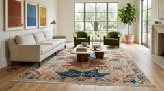 Modern Kazak Style Hand-Knotted Wool Rug – Geometric Tribal Design in Terracotta
