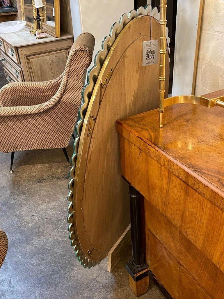 Contemporary Modern Kelly Green Murano Glass and Brass Mirror For Sale