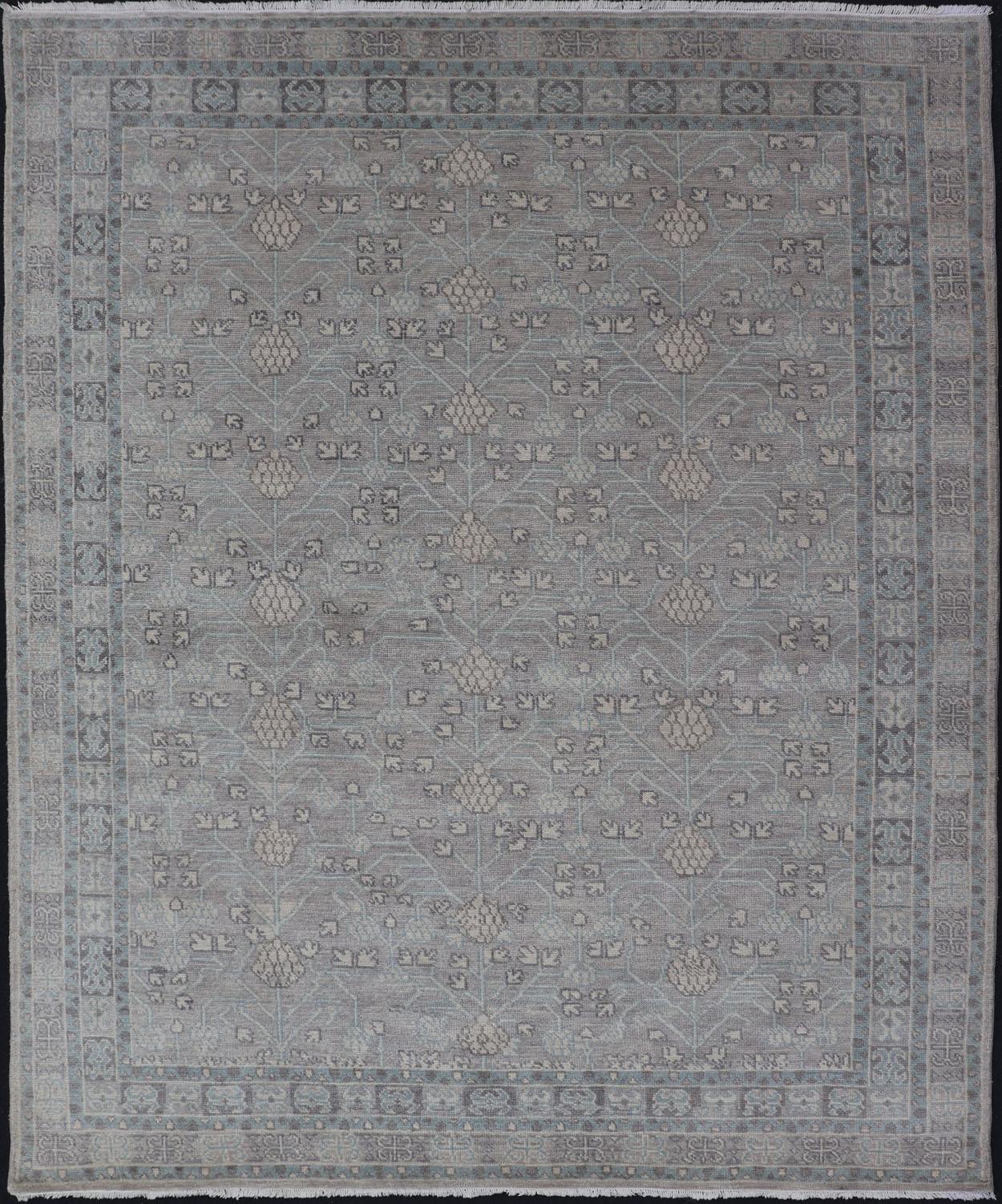 Modern Khotan Design Rug in Wool with All-Over Design By Keivan Woven Arts