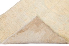Handgefertigter moderner Khotan-Läufer mit geometrischem Motiv aus blauer und beigefarbener Wolle