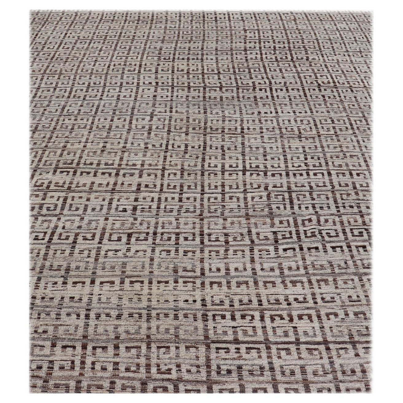 Moderno Khotan in lana con disegno a chiave greca nei toni della terra di Keivan Woven Arts in vendita