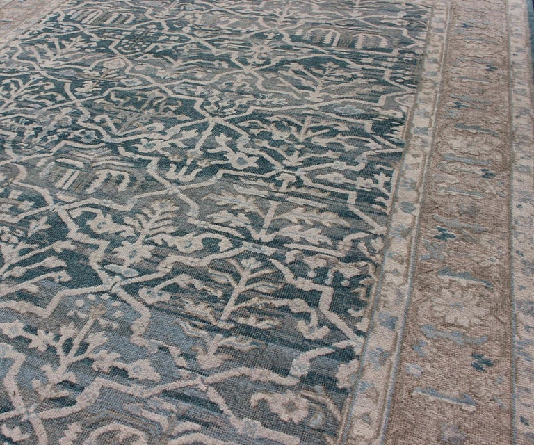 Modern Khotan Rug with Geometric Design in Teal /Blue Background For ...